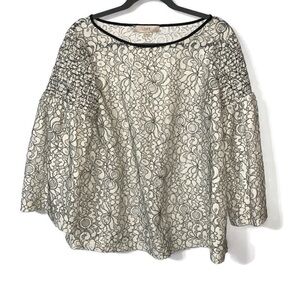 LOFT Floral Lace Smoked Sleeve Lace Blouse